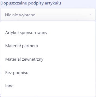 filtr zaawansowany w ADS4media dopuszczalne podpisy artykułu
