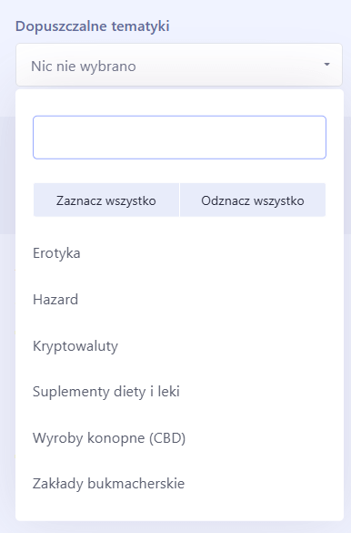 filtr zaawansowany w ads4media dopuszczalne tematyki