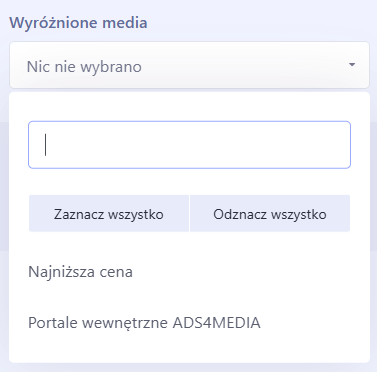 filtr zaawansowany w ADS4media wyróżnione media