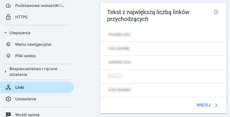 Raport 'Tekst z największą liczbą linków' w Google Search Console