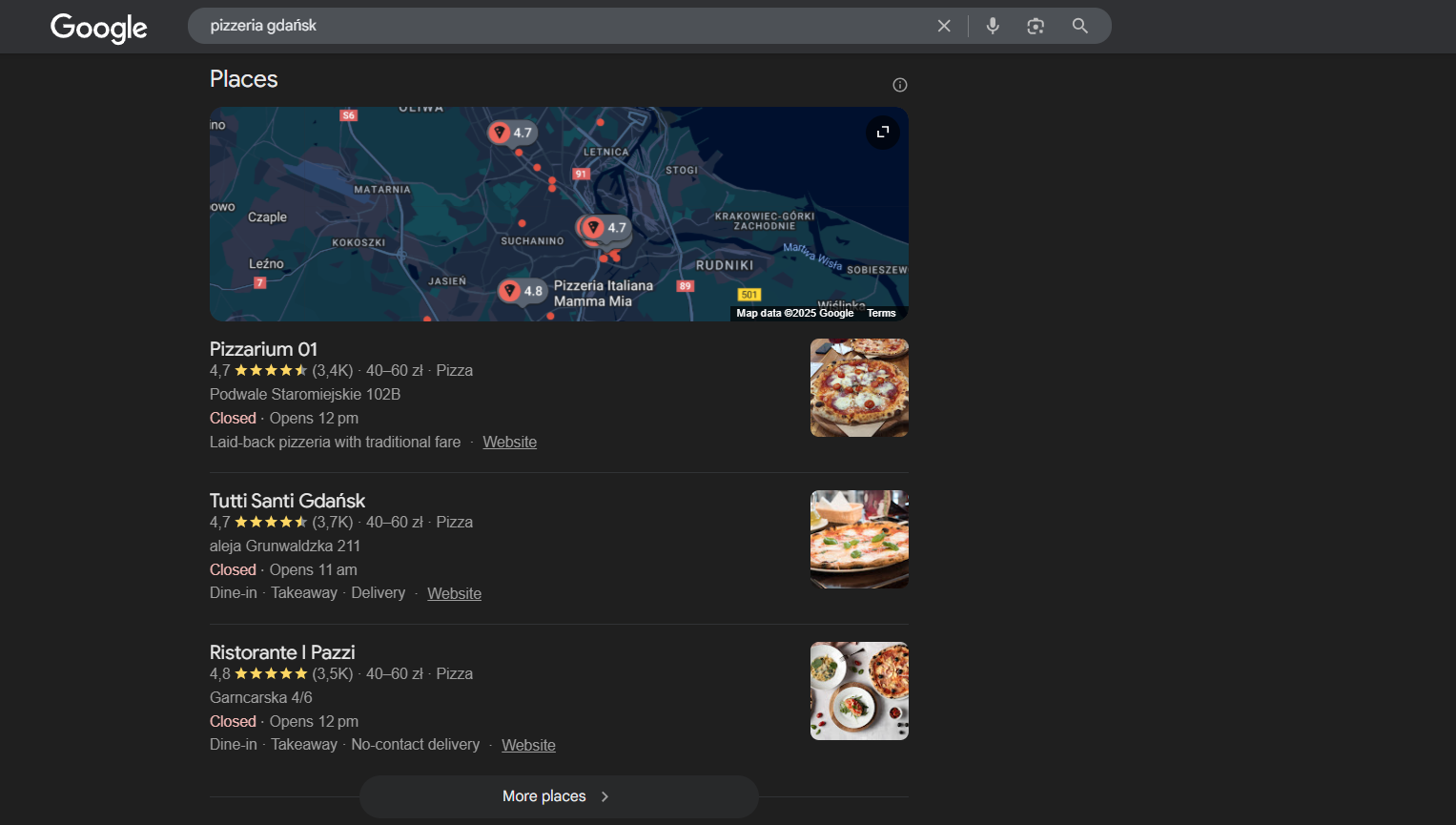 Pozycjonowanie lokalne w Google - przykład danych uporządkowanych schema.org