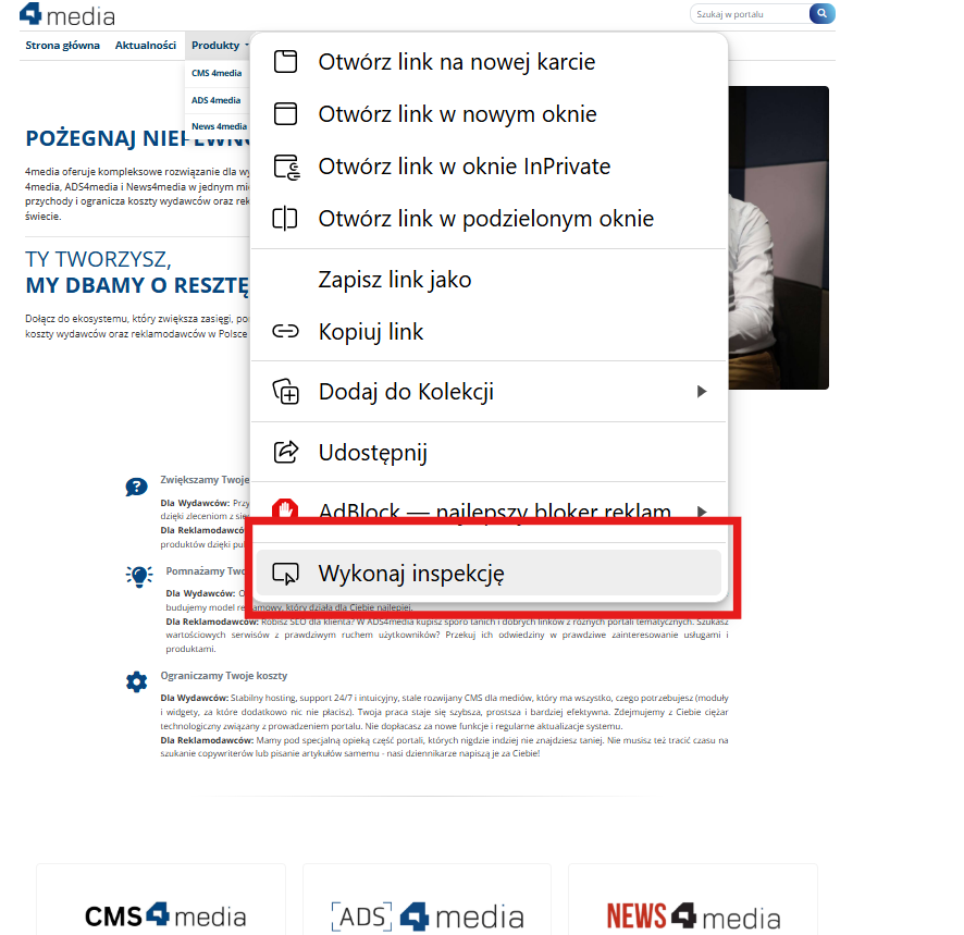 Wykonaj inspekcję - narzędzia deweloperskie - co to jest