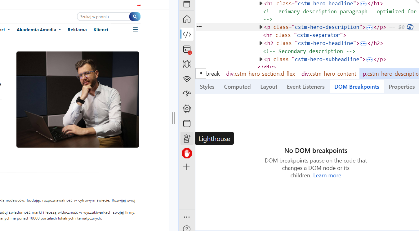Jak uruchomić narzędzie deweloperskie Lighthouse na stronie internetowej w przeglądarce?