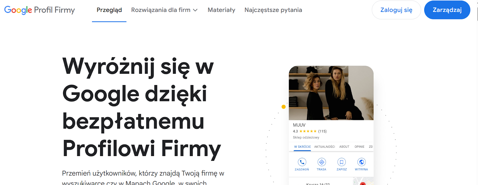 Google Profil Firmy - strona logowania i zarządzania bezpłatnym profilem biznesowym w wyszukiwarce Google.