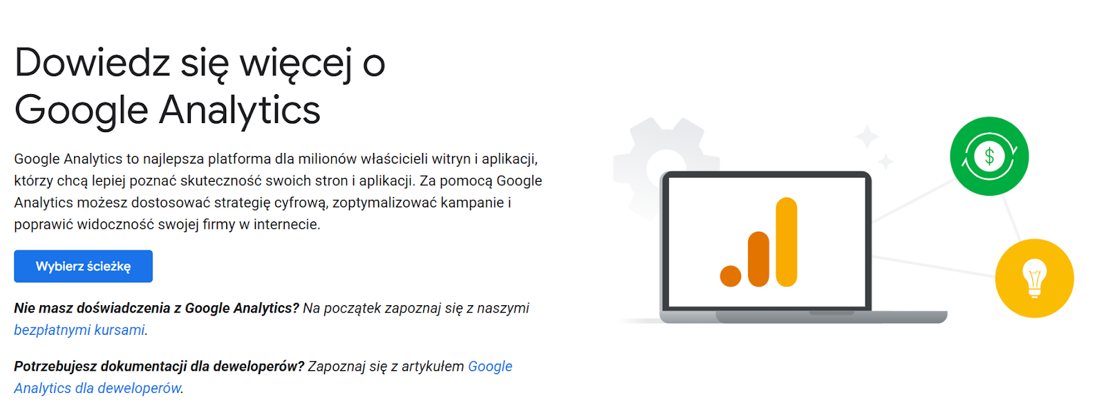 Panel główny Google Analytics 4 z wykresem aktywnych użytkowników, liczbą wyświetleń i zdarzeń w czasie. To kluczowy ekran do monitorowania trendów ruchu, zaangażowania użytkowników oraz skuteczności działań marketingowych.