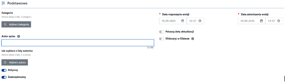 Ustawienia podstawowe Quizów w 4media