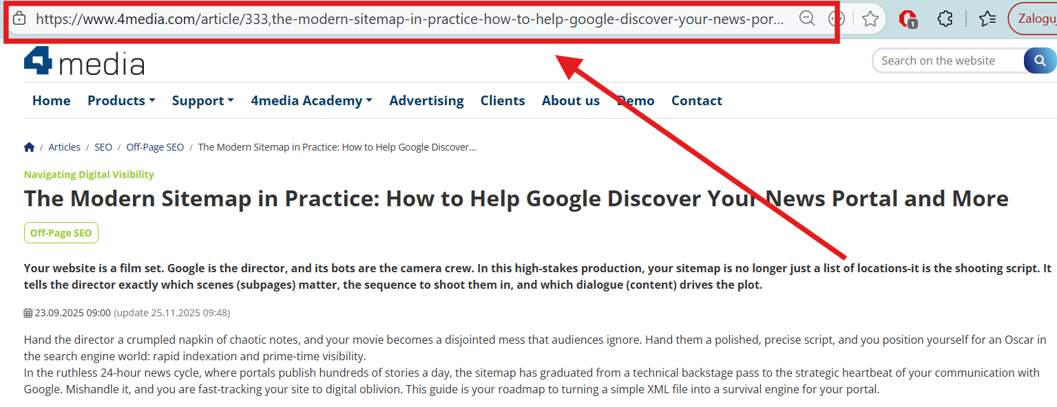 Example of a descriptive, keyword-rich URL slug optimized for search engines on a digital visibility article.