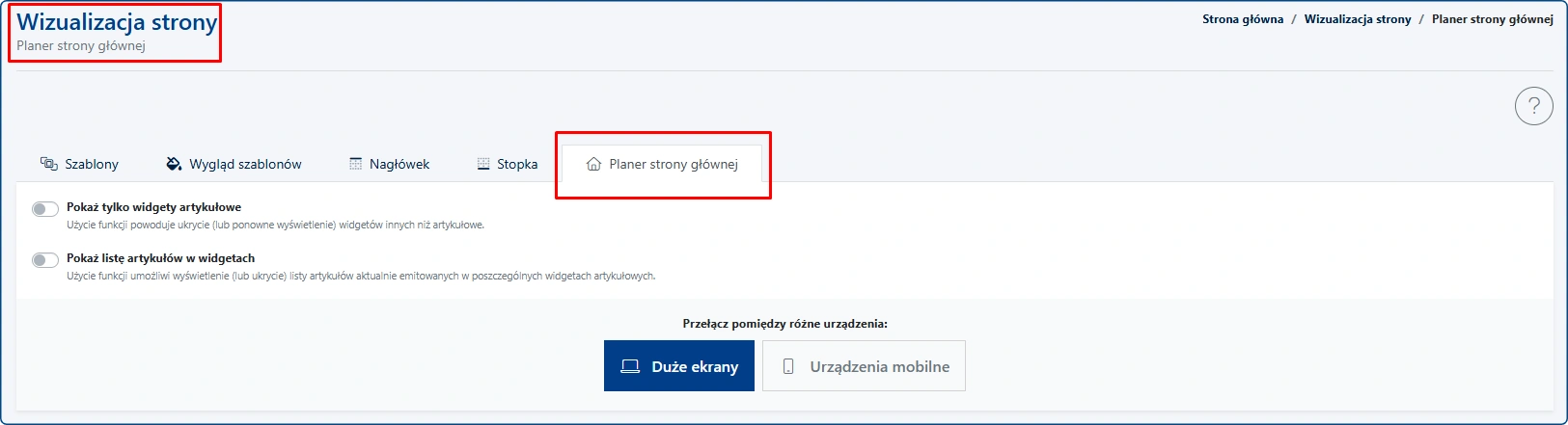 planer strony głównej