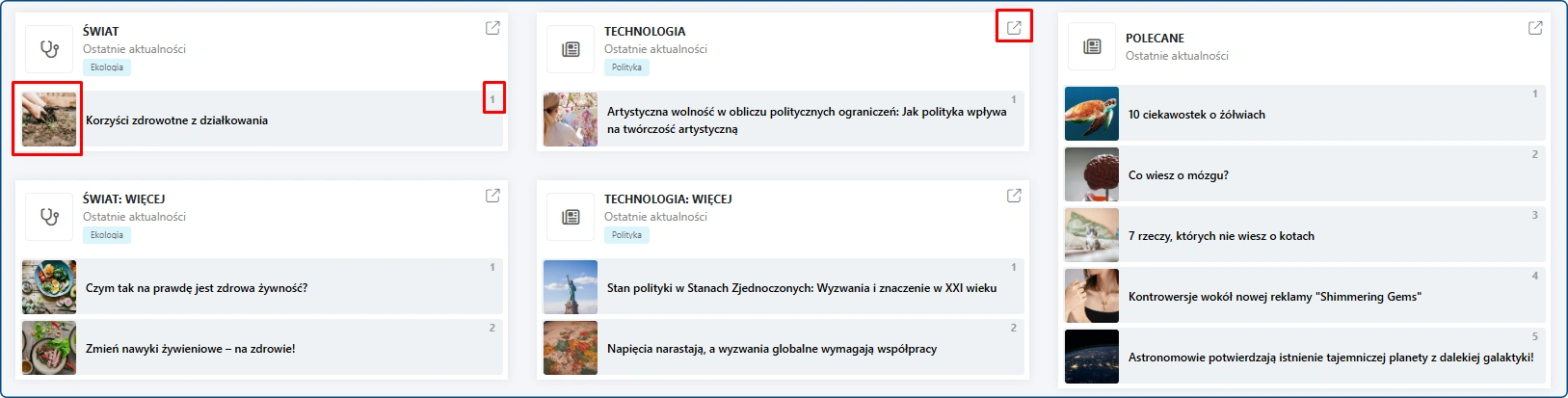 planer strony głównej - prezentacja dodatkowych funkcjonalności