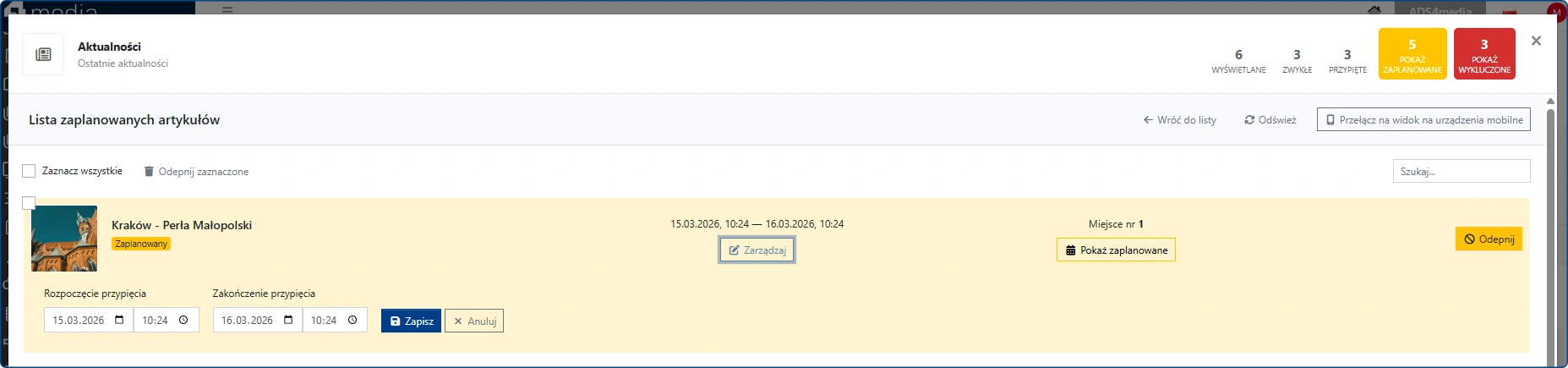 Zmiana daty - przypinanie artykułu przy pomocy planera