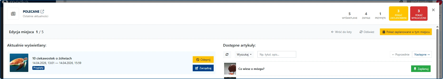 Planer strony głównej - dodatkowe informacje