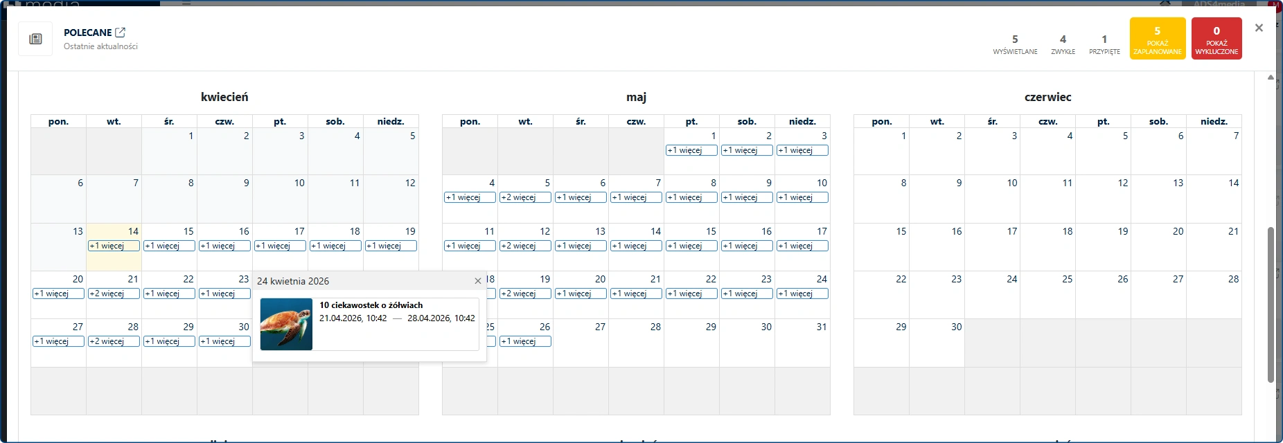 Planer - widok kalendarza rocznego