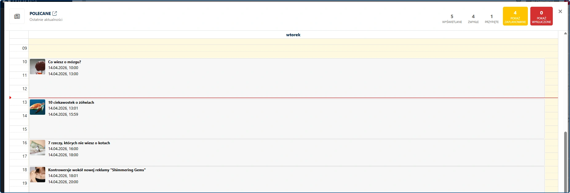 Kalendarz - widok dzienny - lista