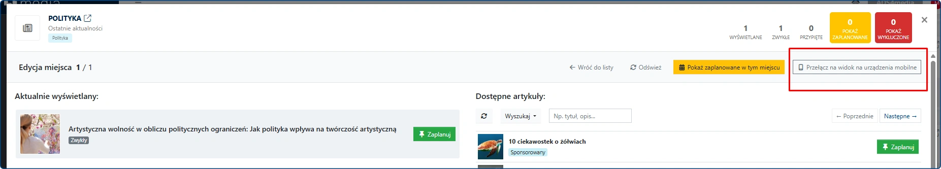 Planer strony głównej