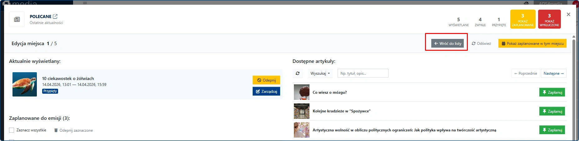 Planer strony głównej