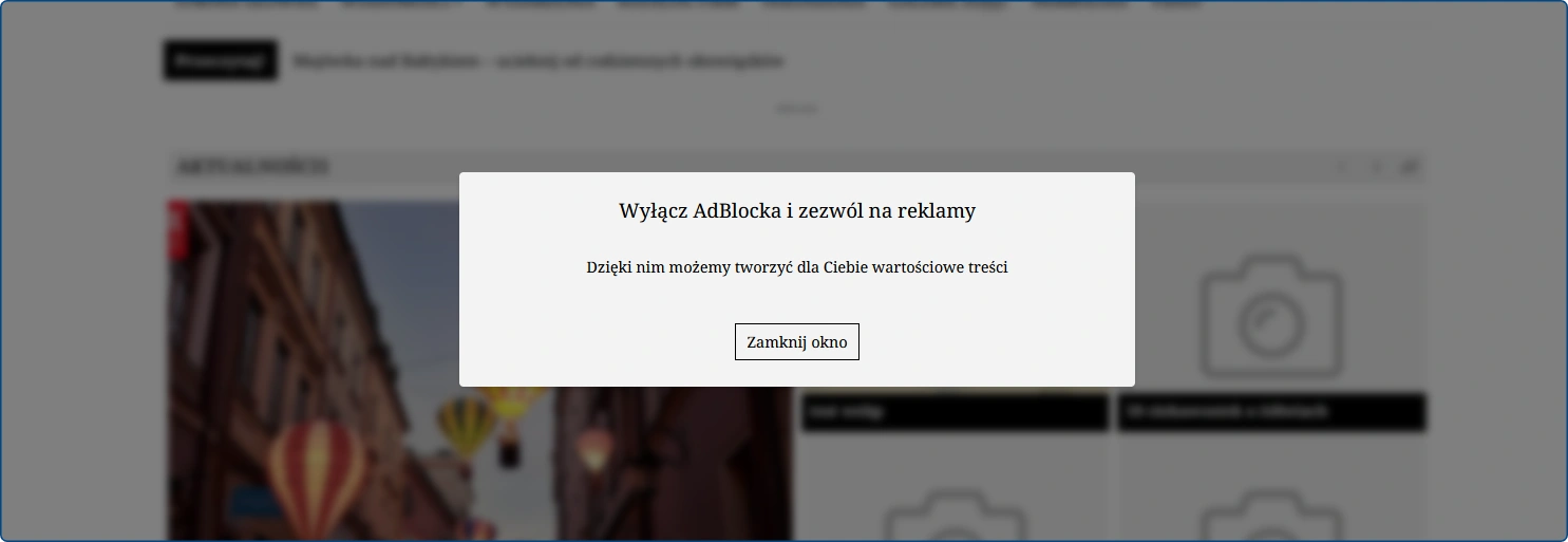 baner informacyjny - wykrycie adblocka