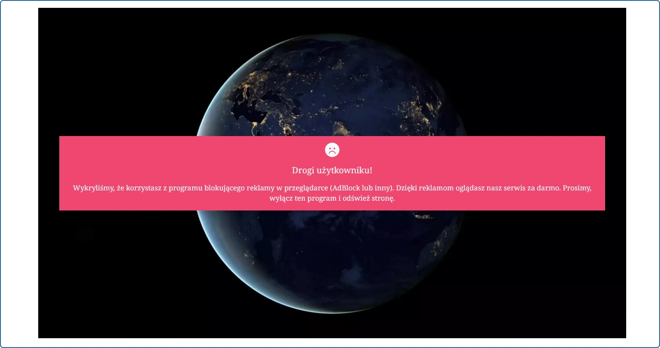 Funkcja wykrywająca adblocka w odtwarzaczu audio-wideo