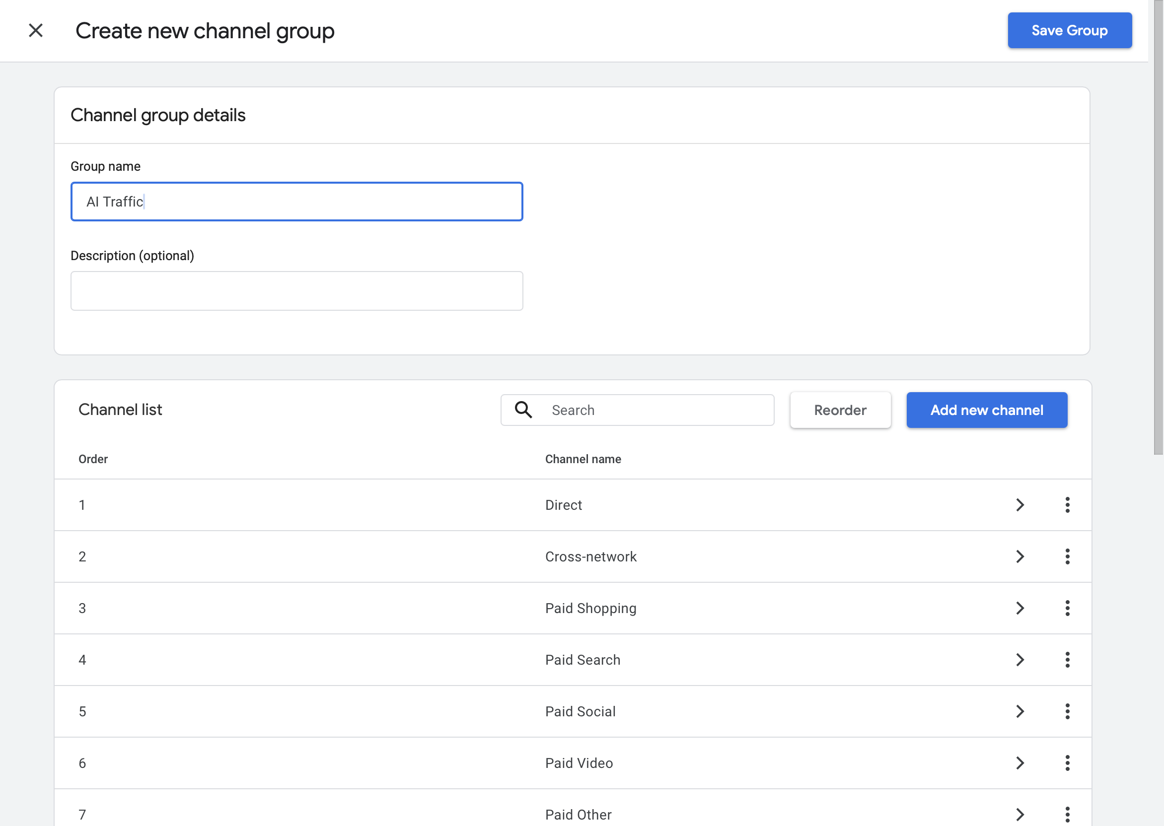 Google Analytics 4 - Naming the new channel group "AI Traffic"