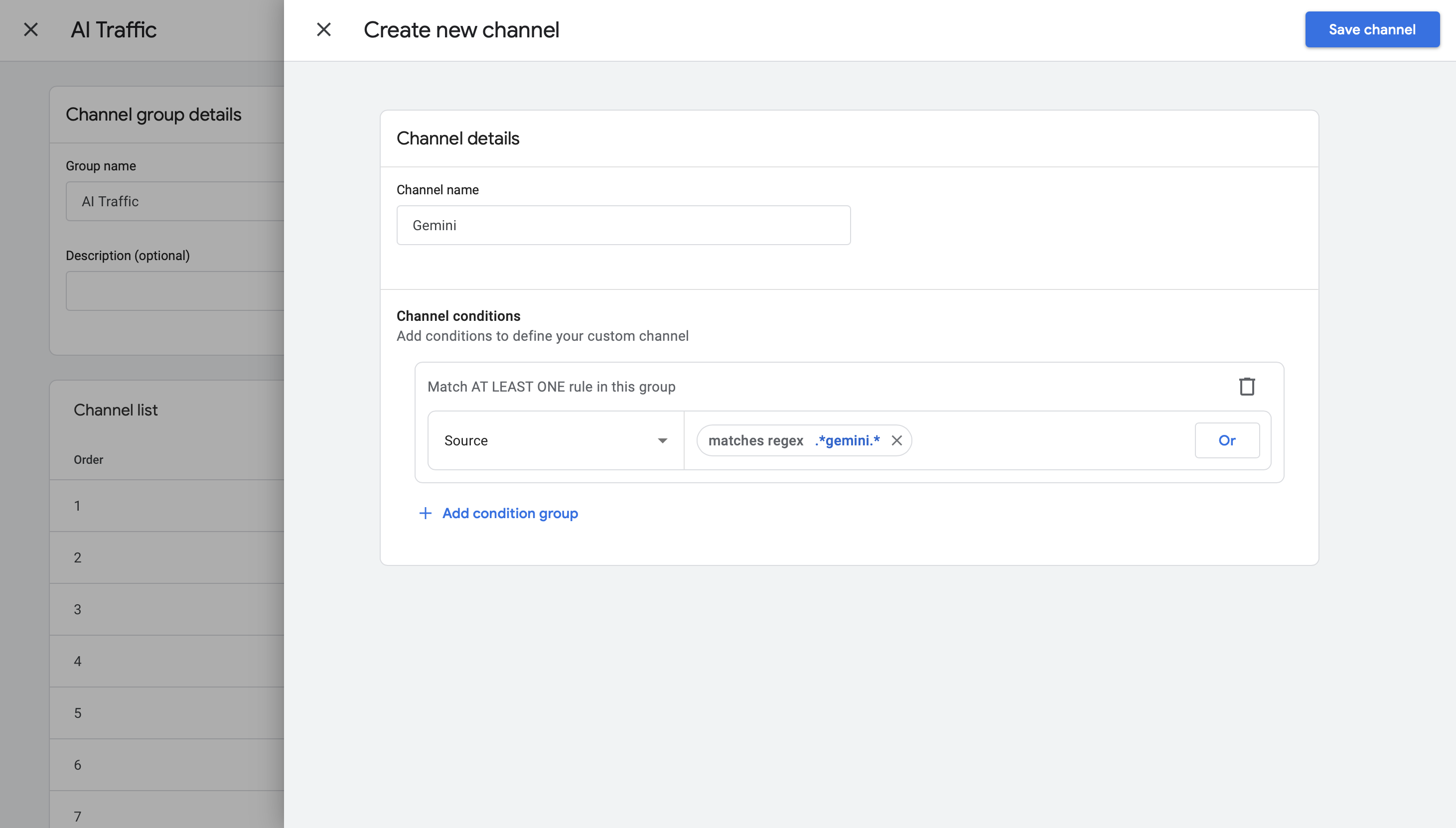 Configuring channel conditions with regex for "gemini"