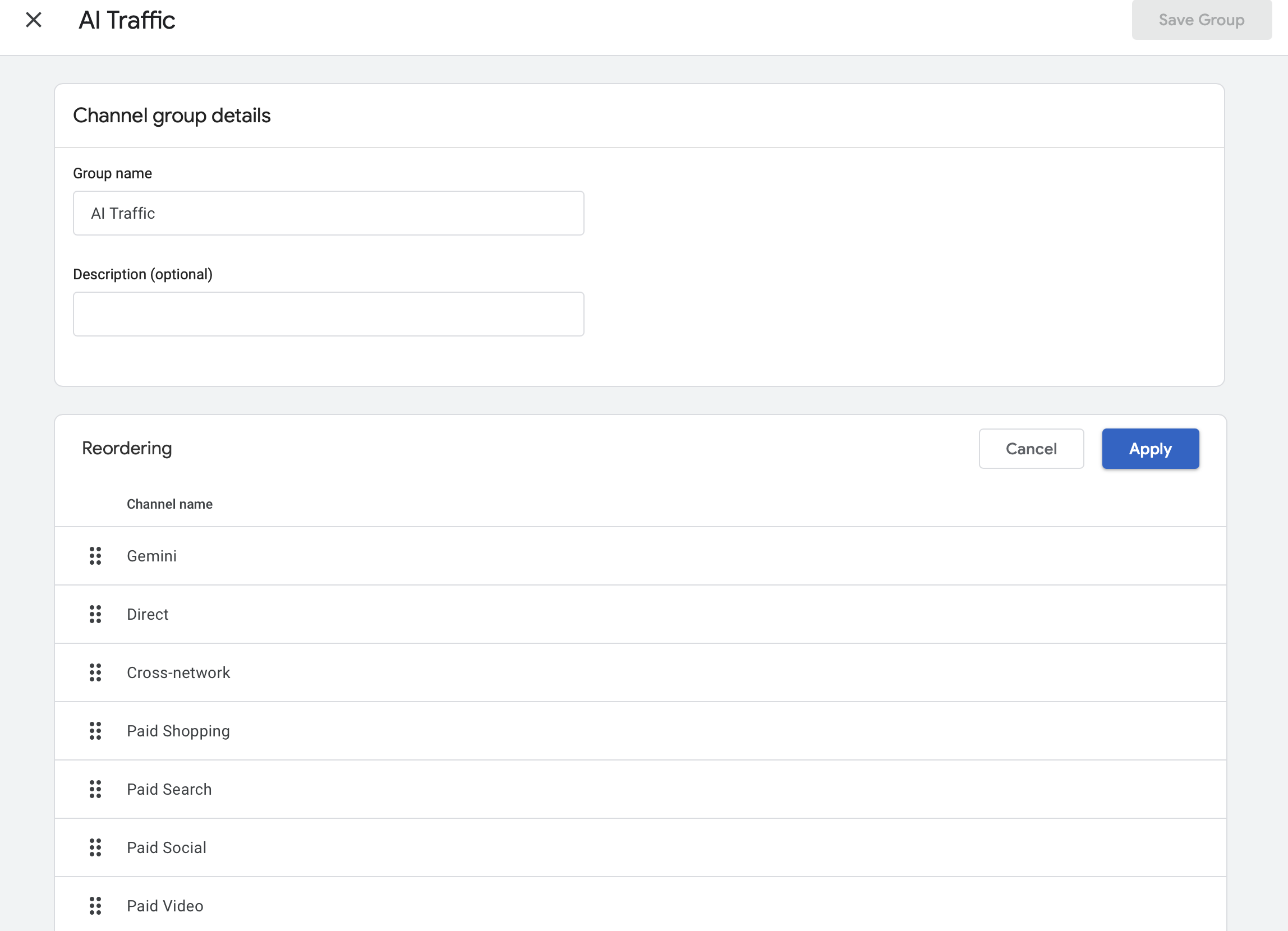 Google Analytics 4 - Changing the order of channels