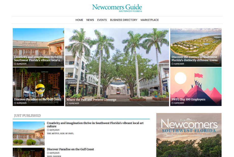 Screenshot of the Newcomers Southwest Florida homepage built on CMS 4media