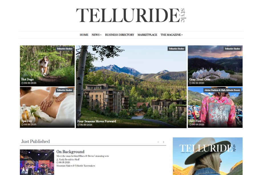 Screenshot of the Telluride Style homepage built on CMS 4media