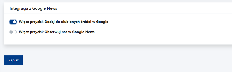 Włączanie integracji z Google News w CMS4media przycisk Dodaj do ulubionych