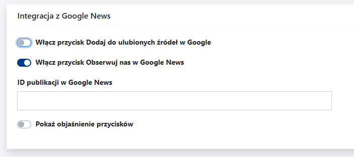 Włączanie przycisku Obserwuj nas w Google News w CMS4media